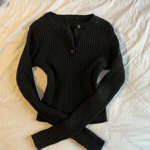 Brandy Melville Black Ribbed Crew Neck Sweater